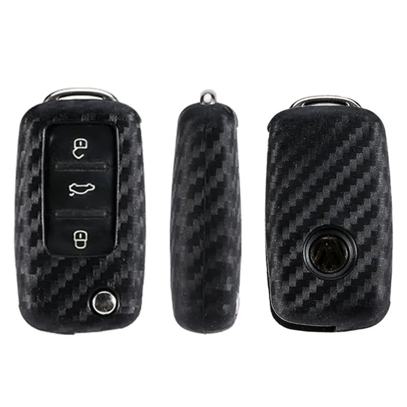 

Carbon Fiber Silicone car key cover case shell fob for VW Golf Bora Jetta POLO Passat For Skoda Octavia A5 Fabia SEAT Ibiza Leon