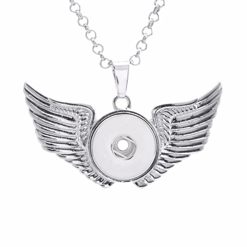 4 стиля ангел крыло кулон с кнопкой ожерелье 50 см нержавеющая сталь звено цепи DIY 18