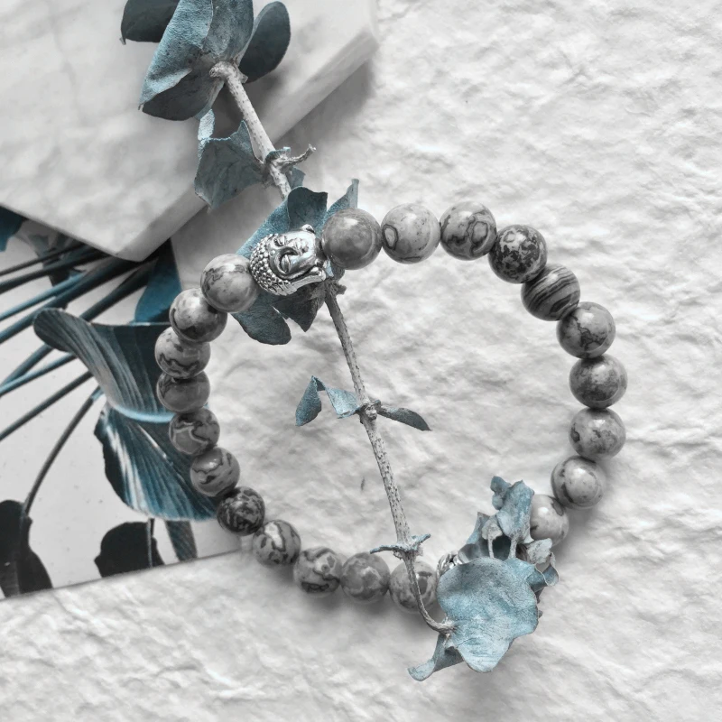 Волшебная рыба для мужчин браслет браслеты фенечки Серебряный Будда 8 мм