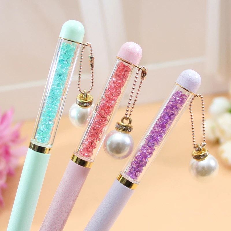 

1X Elegant Crystal Diamond Pearl Pendant Gel Pen School Office Supply Student Stationery 0.5mm Black Ink