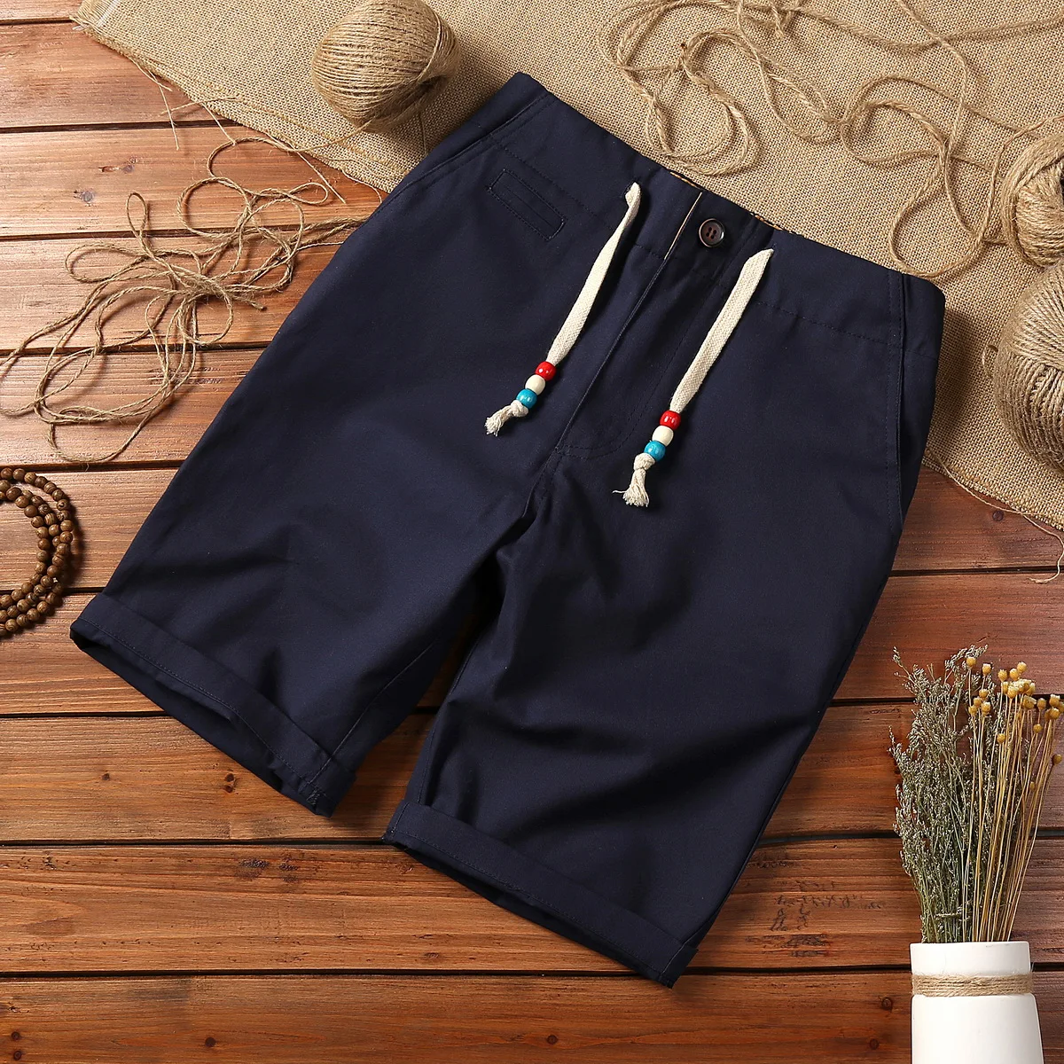 Navy Blue Летние мужские льняные хлопковые шорты больших размеров, корейские модные шорты, мужские повседневные однотонные шорты для бега DK8807 - Цвет: Navy Blue