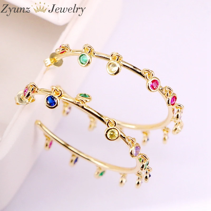 3 пары Золотые серьги в форме круга классические ювелирные CZ микро хрустальные