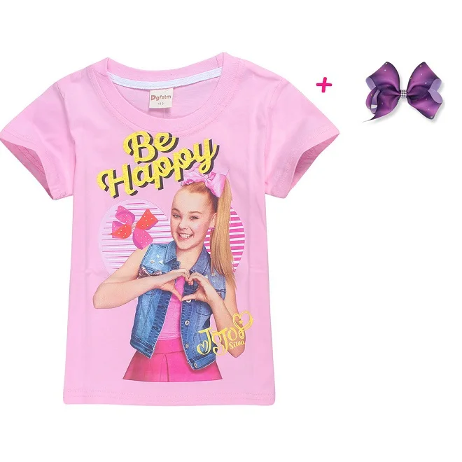 Летние модные футболки Jojo Siwa/футболка с короткими рукавами для больших девочек Подростковая мягкая хлопковая одежда с героями мультфильмов детская одежда для маленьких девочек - Цвет: pink purple