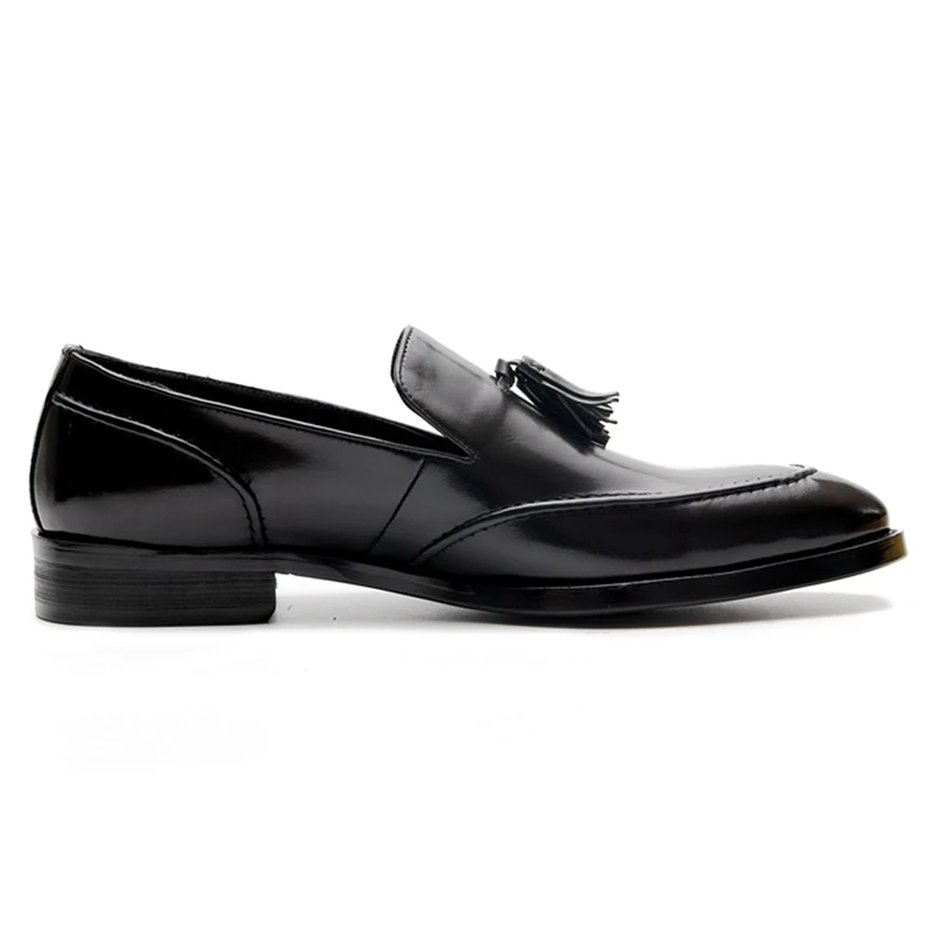 Classic Genuine Leather Formal Dress Men's Tassels Shoes Pointed Toe Slip on Handmade Comfortable Casual Loafers For Male SG145 | Обувь