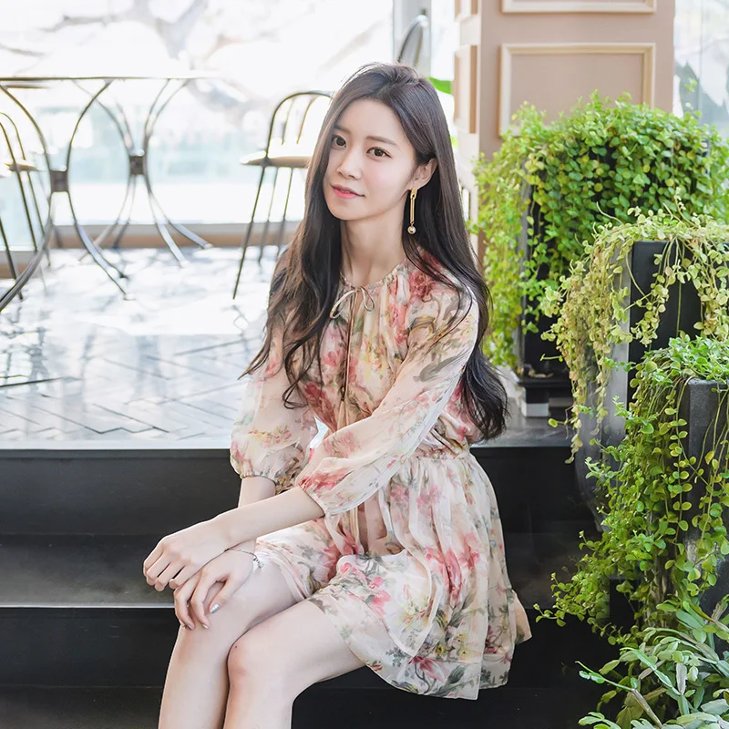 Женское шифоновое платье с цветами весеннее свободное в стиле ретро новинка 2018 |