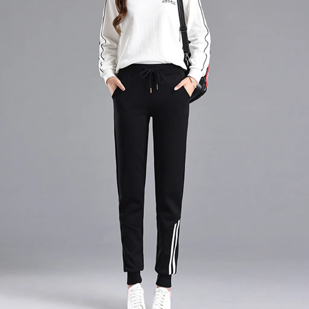 Женские хлопковые трикотажные спортивные брюки для бега повседневные свободные