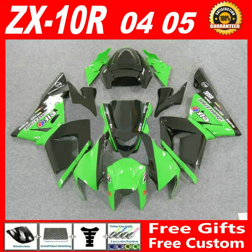 7 подарков для Kawasaki ZX10R 04 05 Новое зелено черные Обтекатели 2004 2005 zx10r обтекатель