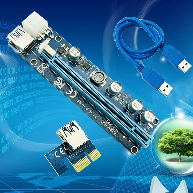 60CM PCI-E Extender PCI Express Riser Card 1X To 16X 008C + USB 3.0 Cable Sata 15 Pin 6 Power For BTC Miner Machine | Компьютеры и