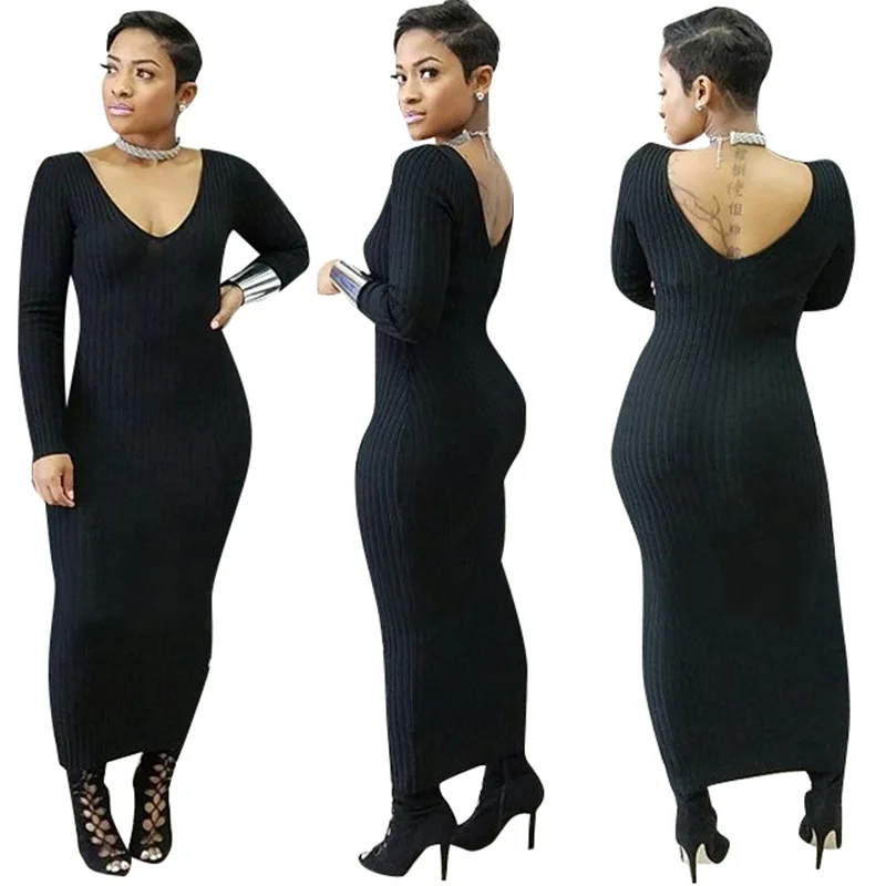 Рождественский вязаный свитер bodycon Длинные зимние платья Женщины Осень V рукава