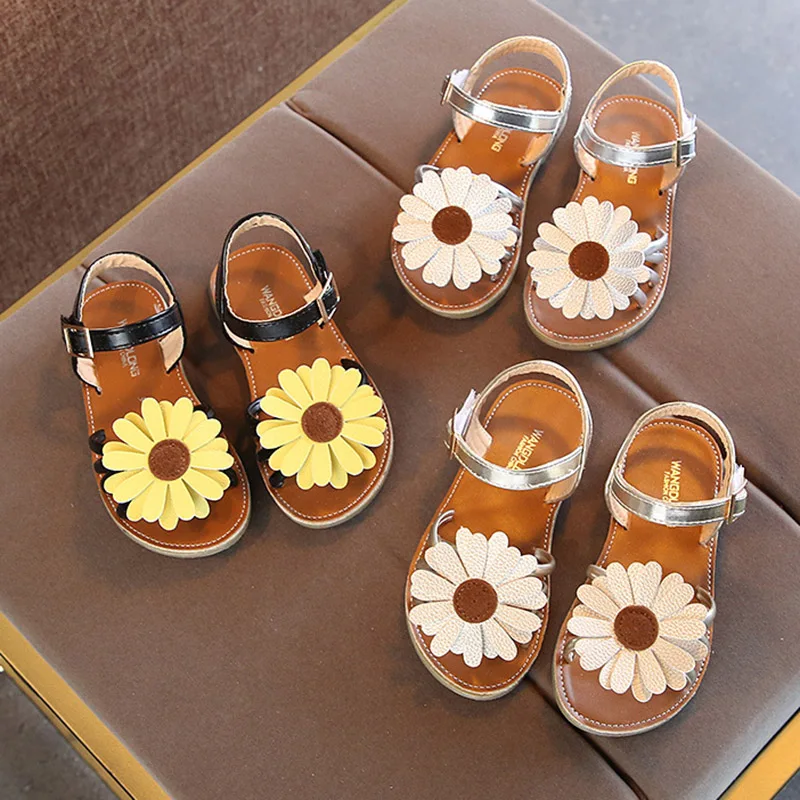 

2019 Summer Girls Sandals Flower Beach Shoes Sunflower Girls Shoes Baby Sandal Kids Sandalias Princess Shoes