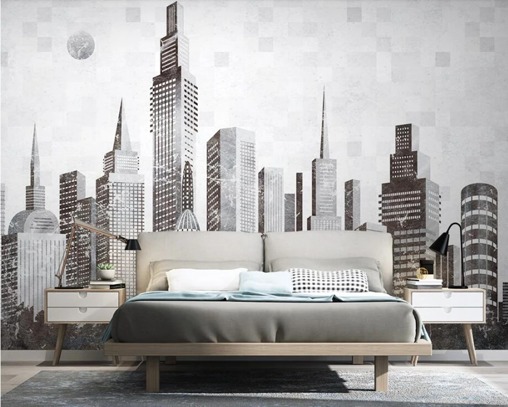 3D обои в минималистичном стиле с абстрактным городским зданием для гостиной