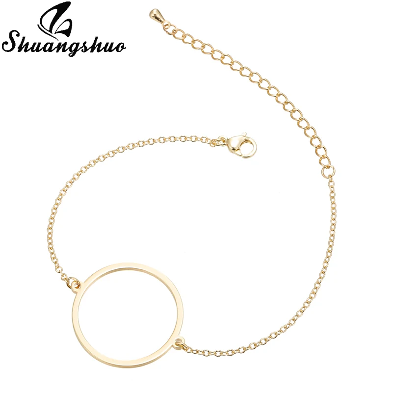 Gold Bracelet Shuangshuo, очаровательные браслеты в форме сердца для женщин, браслеты из нержавеющей стали, серебряные ювелирные изделия, двойное сердце, браслеты с подвесками, женские подарки - Окраска металла: Gold Bracelet