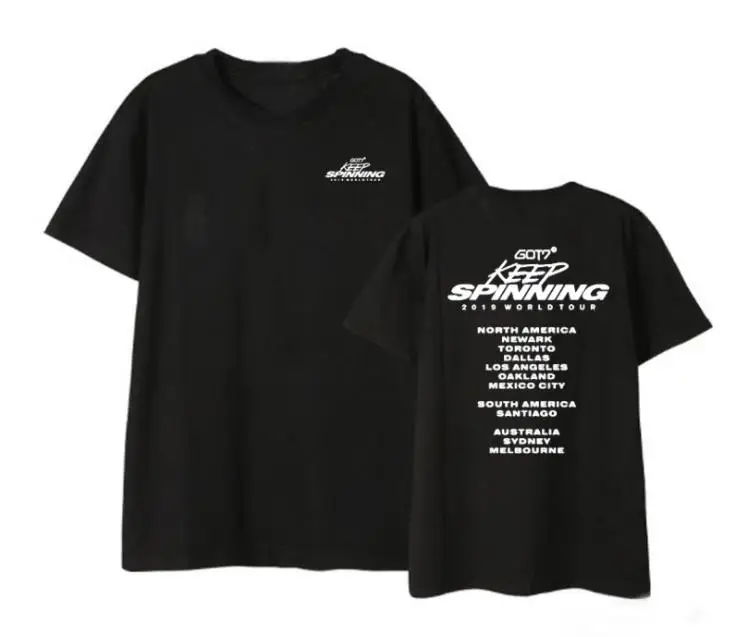 Summer style kpop got7 keep spinning concert north american cities printing t shirt unisex o neck short sleeve t-shirt | Женская одежда