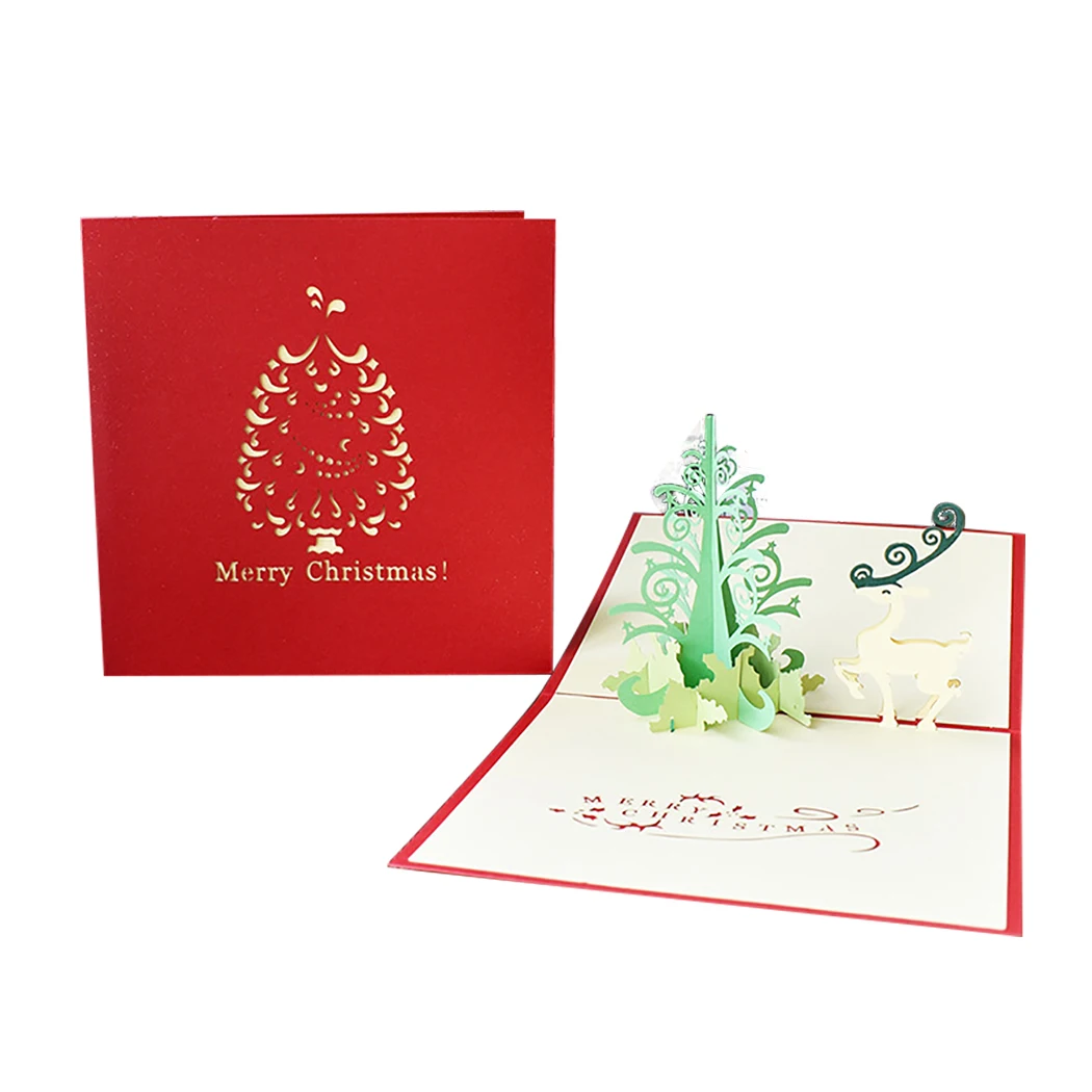 3D всплывающие поздравительные открытки с вырезами Рождественская елка олень