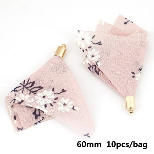 Pink Новинка, 10 шт./лот, модный дизайн, 60 мм, шифон, ткань, шарм, цветок, кисточка, для DIY, серьги, ожерелье, сумочка с брелоком, изготовление ювелирных изделий - Цвет: Pink