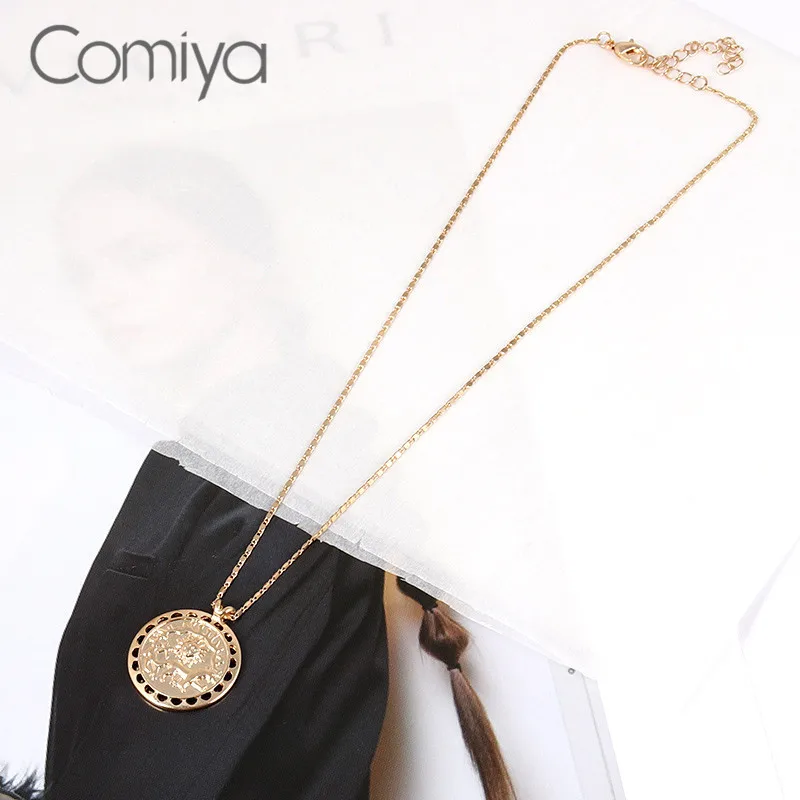 Comiya Necklace For Women Choker Collare Gold Color Zinc Alloy Big Round Pendant Links Chain Fashion Mujer Korean Boho Necklaces | Украшения
