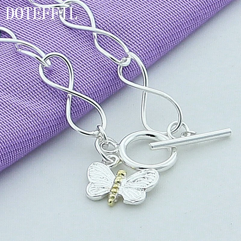 DOTEFFIL серебро 925 пробы браслет с подвеской-бабочкой для женщин очаровательные