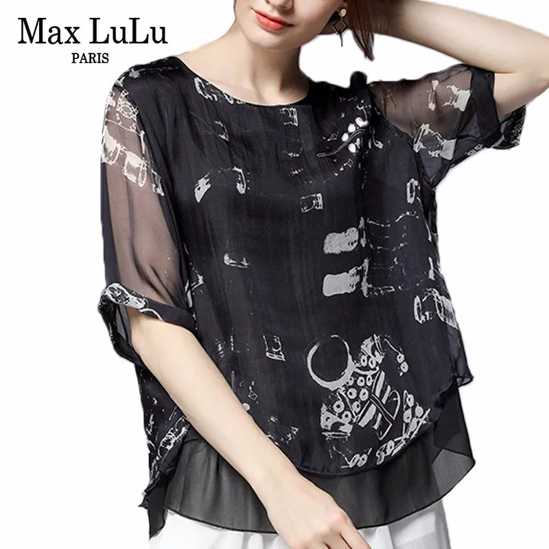 Max LuLu летние корейские Роскошные модные женские шелковые рубашки с принтом женские шифоновые топы и блузки винтажная одежда размера плюс