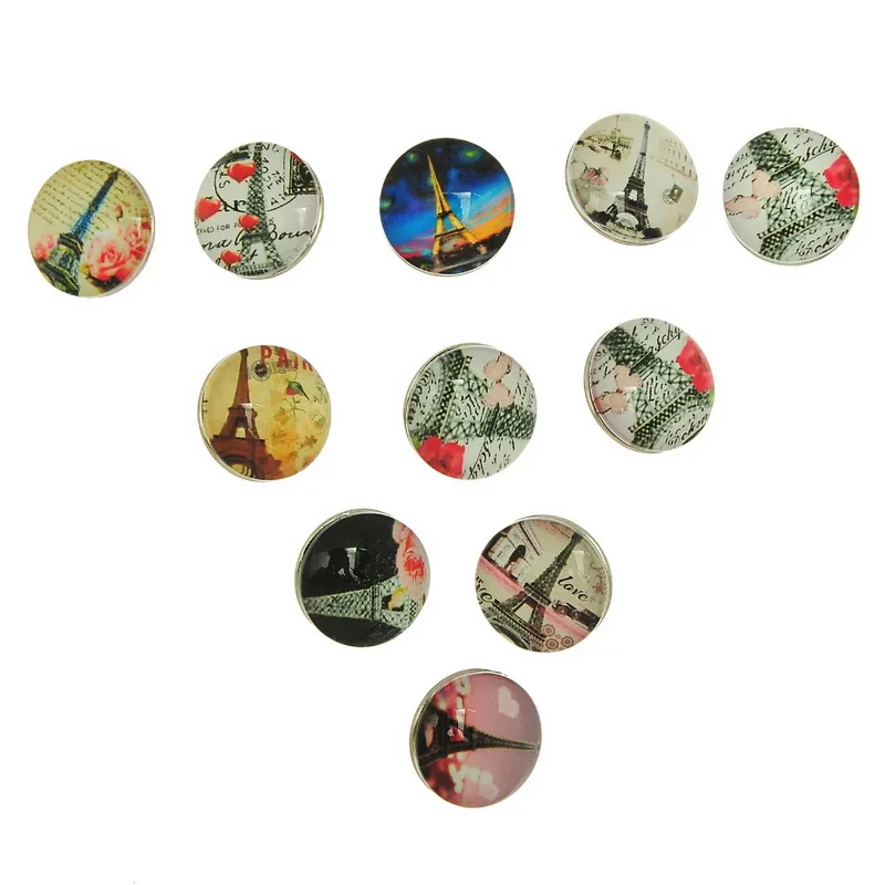 10 шт. микс разноцветных узоров Эйфелевой башни круглые стеклянные щелчки кнопки