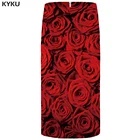 Женская юбка-карандаш KYKU, красная юбка-карандаш с 3d рисунком роз, женские юбки в стиле Casual
