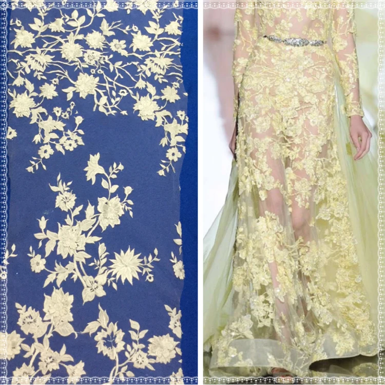 Оптовая цена модная французская кружевная ткань вышитая с 3D цветочным рисунком