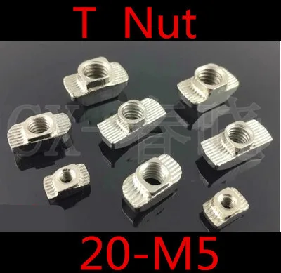 100pcs/lot High Quality T nut Hammer Head Fasten Nut M5 Connector Nickel Plated for 20 series Slot Groove 6 | Строительство и
