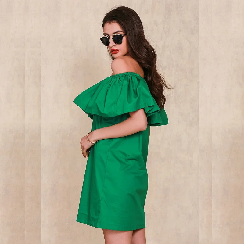 Оборками slash шея женщины платье Летний стиль с плеча сексуальные платья vestidos