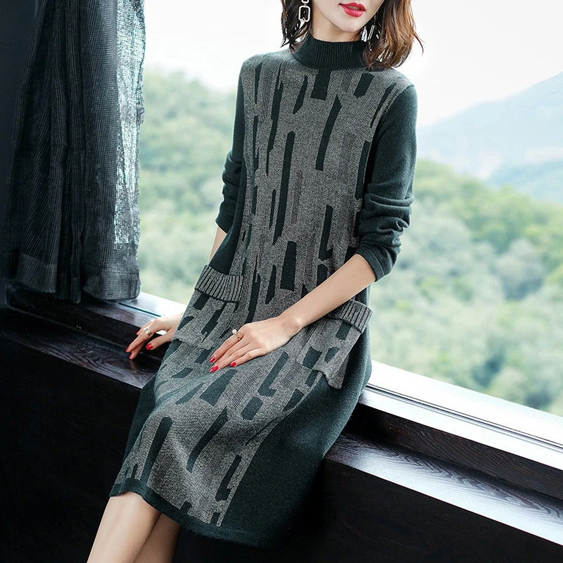 2019 New Fashion Women Sweater Spring Large Size High Quality Knitwear Autumn Long Loose Pullover Casual Ladies Knit Dress Vs355 | Женская