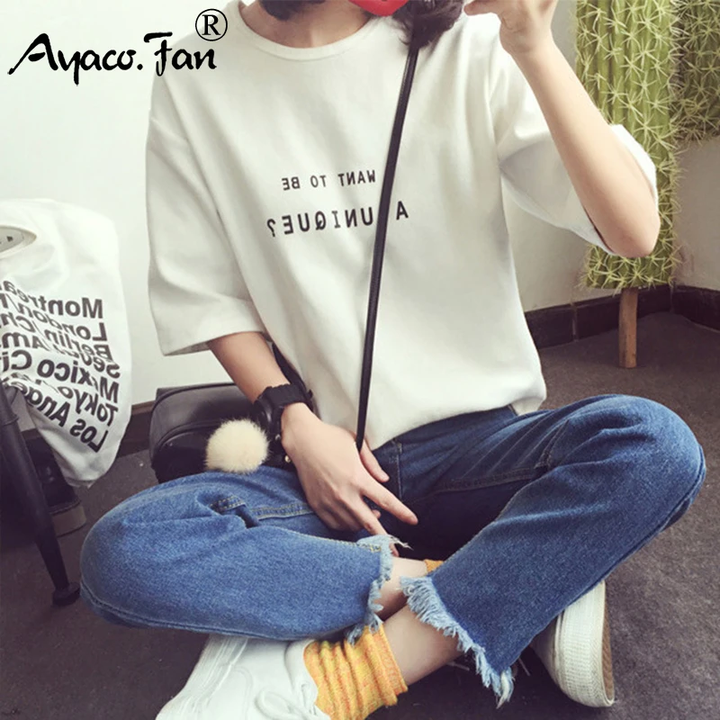 Summer Short Sleeve Soft T-Shirt New O-Neck Letter Print Loose Women T-Shirts Girls Lady T-Shirt Casual Student Tops Tee
