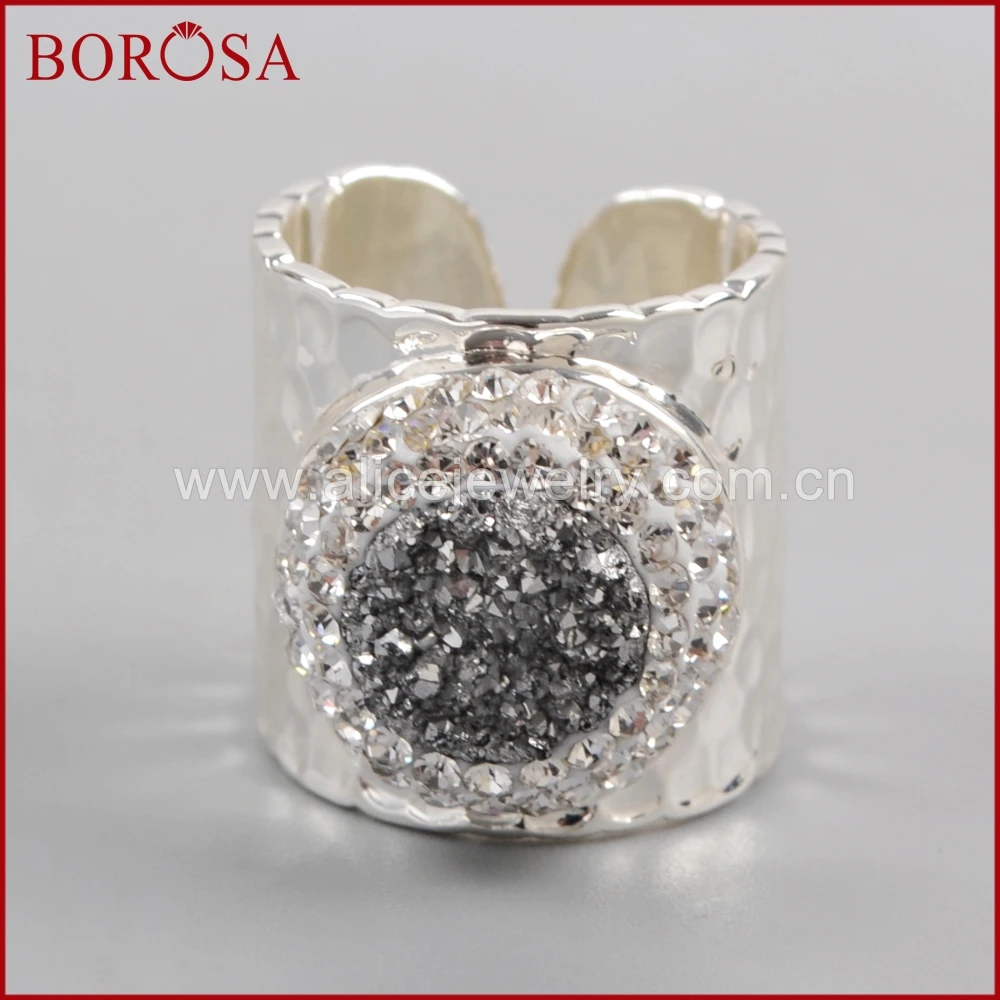 BOROSA модный дизайн 5 шт. стразы Круглые Druzy кристалл серебряный цвет кольцо