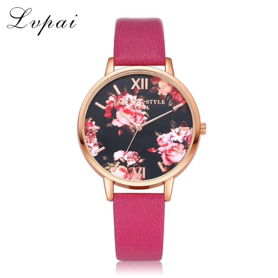Rose Red Lvpai Брендовые женские часы-браслет модные цветы из розового золота кожа простые ЖЕНСКИЕ НАРЯДНЫЕ часы Роскошные бизнес-часы в подарок - Цвет: Rose Red