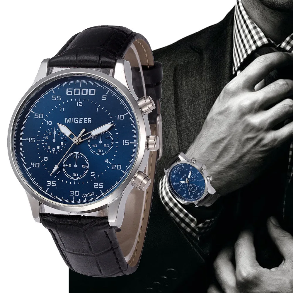 Лидер продаж модные спортивные мужские часы с тремя глазами и синим циферблатом