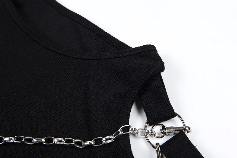 JIEZuoFang футболка в стиле Харадзюку панк, женские черные базовые Топы с цепочками, готические футболки с круглым вырезом, Хлопковые женские корейские летние футболки