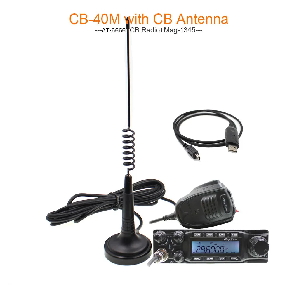 AT-6666-USB-MAG1345 CB radio large LCD displays AT-6666 AM FM USB LSB PW CW 10 meter 28.000-29.700MHz 40channels+ Program cable - Цвет: AT-6666-USB-MAG1345