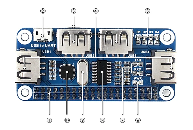 Raspberry Pi usb-хаб HAT Плата расширения 4 порта USB для UART для последовательной отладки для Raspberry Pi 3 Model B Plus 3B Zero W 1,3