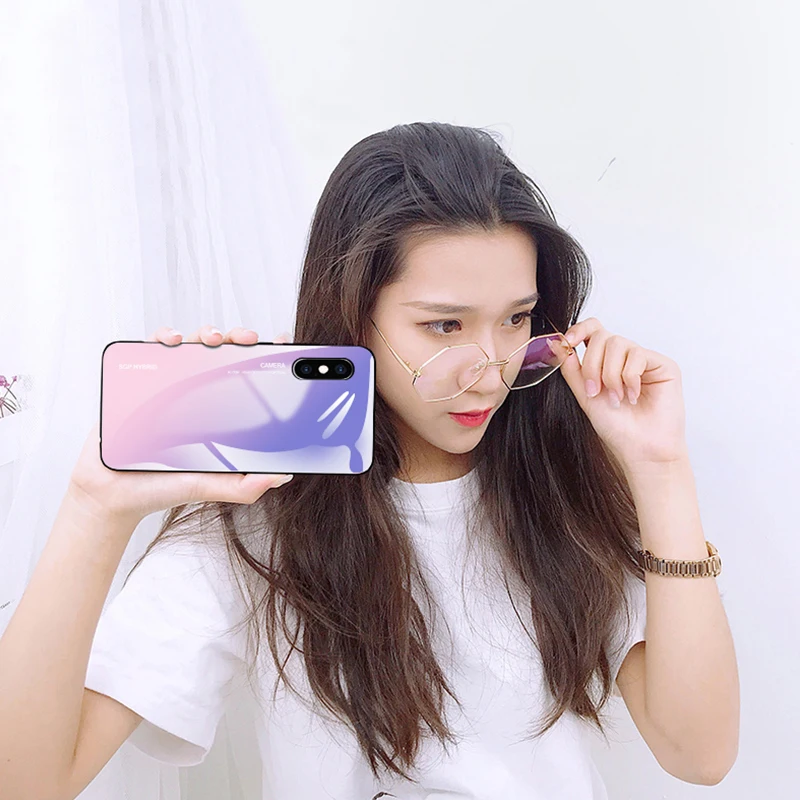 Gradient Tempered Glass Phone Case For iPhone 7 plus Protective Shell X XR XS Max 8 6 5 5s 6s back cover 9H | Мобильные телефоны и