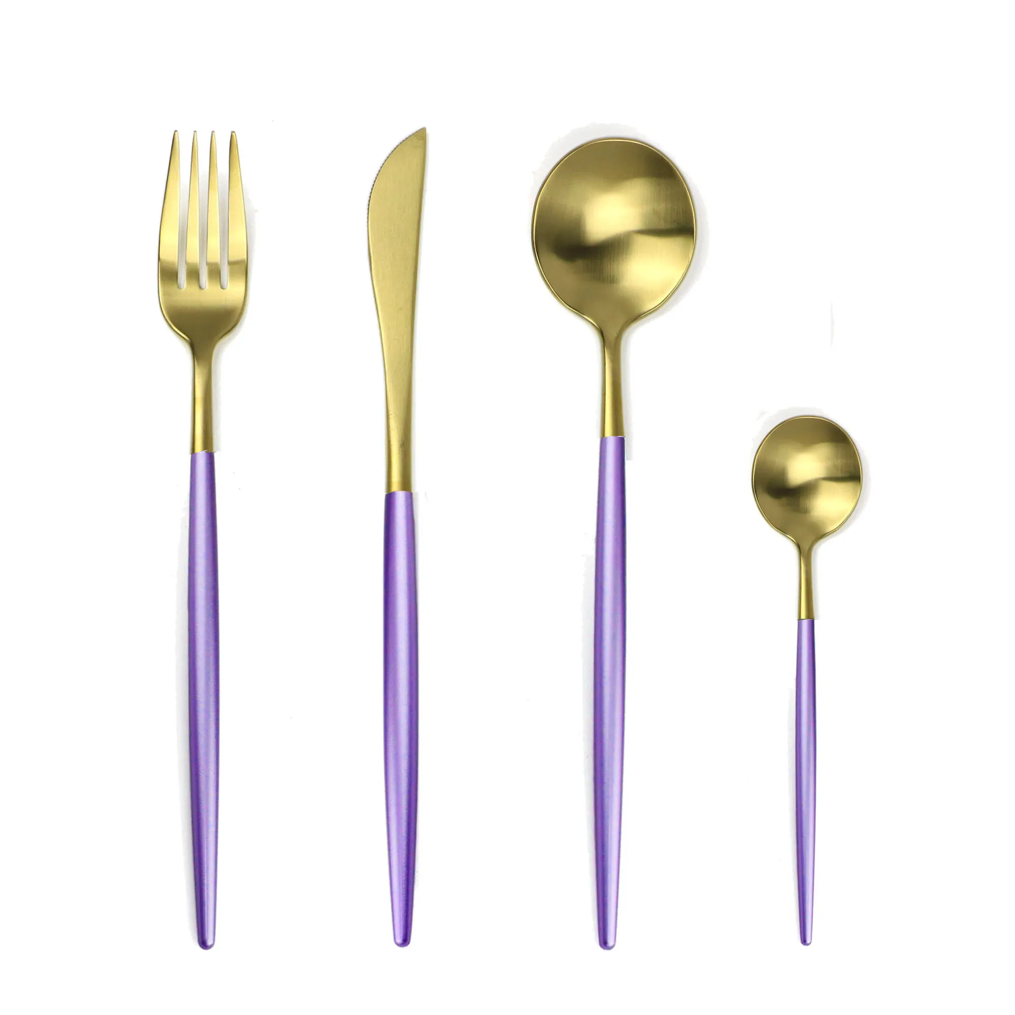 Purple Gold Матовый черный набор столовых приборов из нержавеющей стали 18/10, столовые приборы, кухонный набор столового серебра, посуда для стейка, столовая посуда, ложка, вилка, нож, палочки для еды - Цвет: Purple Gold