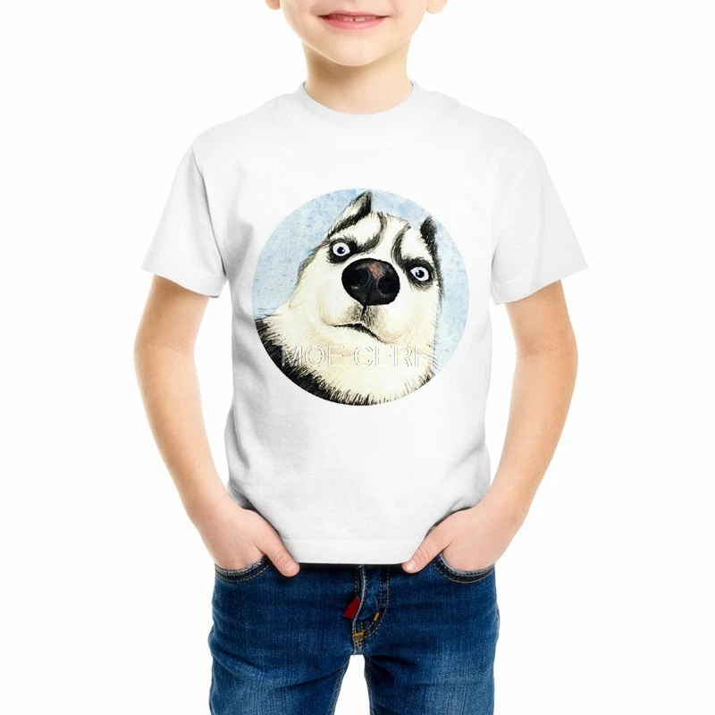 Модная футболка Хаски с забавным принтом собаки Детская круглым вырезом для