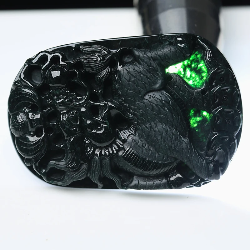 Черный зеленый натуральный ручной резной кулон Кирин/отправить ожерелье|necklace