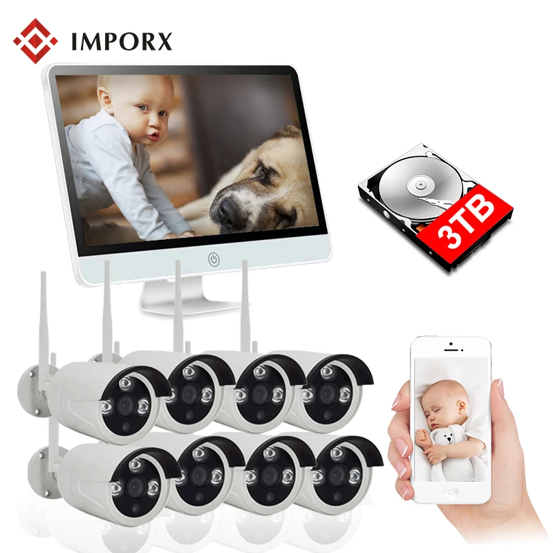 8CH Беспроводной NVR комплект 16 &quotЖК монитор ИК Ночное Видение 1080P CCTV IP камера