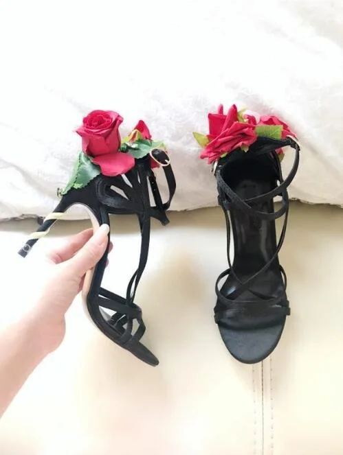 Sandalias Mujer 2018 Дизайнерские босоножки на высоком каблуке с розами Женские