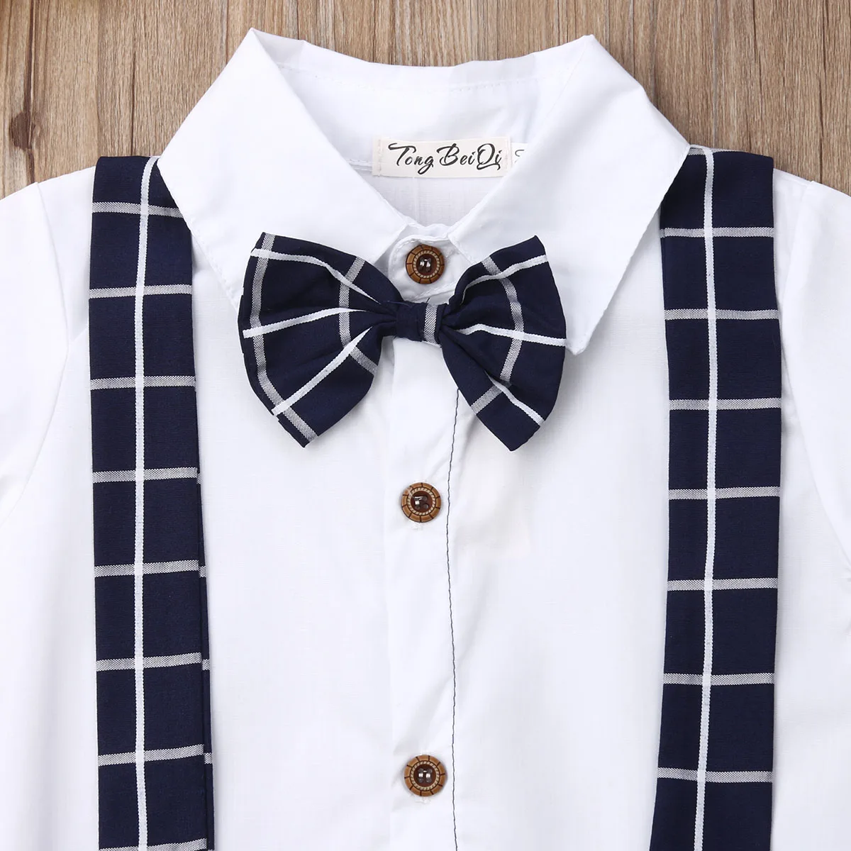 0-24M Newborn Baby Boy Little Gentleman Short Sleeve Bow Tie Patchwork Plaid Romper Jumpsuit Playsuit Summer Clothes |