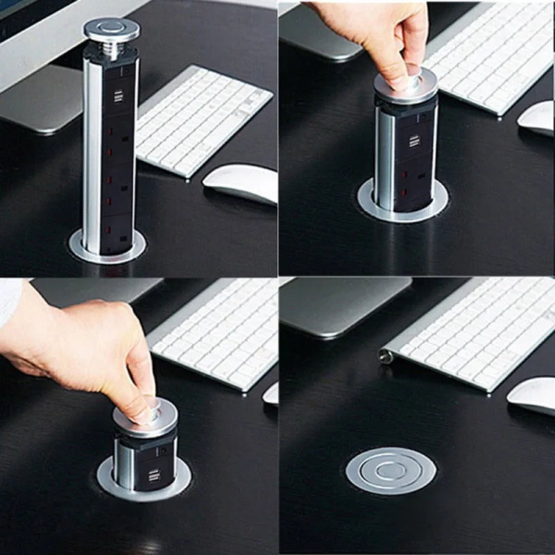CLAITE 4 розетки 2 USB 250 В 13A 2500 Вт электрическая розетка Выдвижная настольная розетка индикатор полка кухня ЕС/США/Великобритания