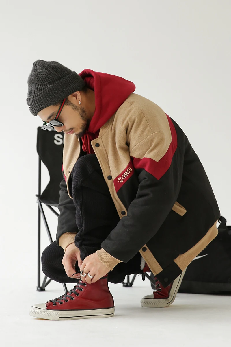 CHINISM цветные мужские шерстяные парки пальто свободные повседневные Лоскутные