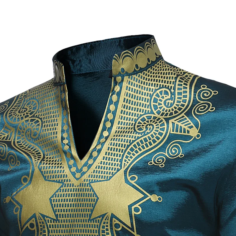 

Dashiki Traditional African Clothes for Men Bazin Ethnic Style Printed Long Sleeves Riche Silk Africa Men Dashiki Shirt Wax