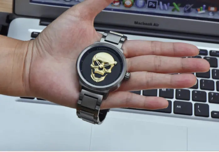 Панк 3D череп Личность ретро модные мужские часы водонепроницаемые 30 м