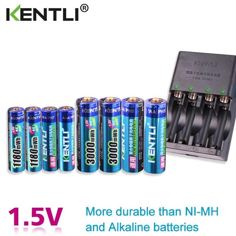 KENTLI 8 шт. 1 5 В aa aaa аккумуляторы литий-ионный Литий-полимерный аккумулятор + 4 слота