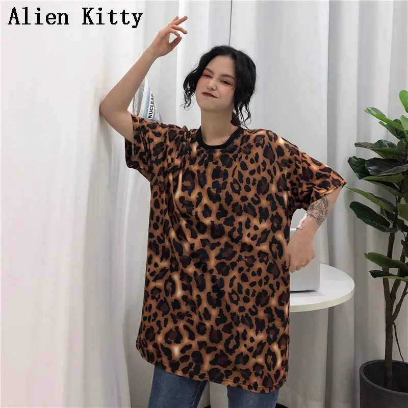 Alien Kitty/2019 г. леопардовая простая Милая Летняя Повседневная футболка с милым