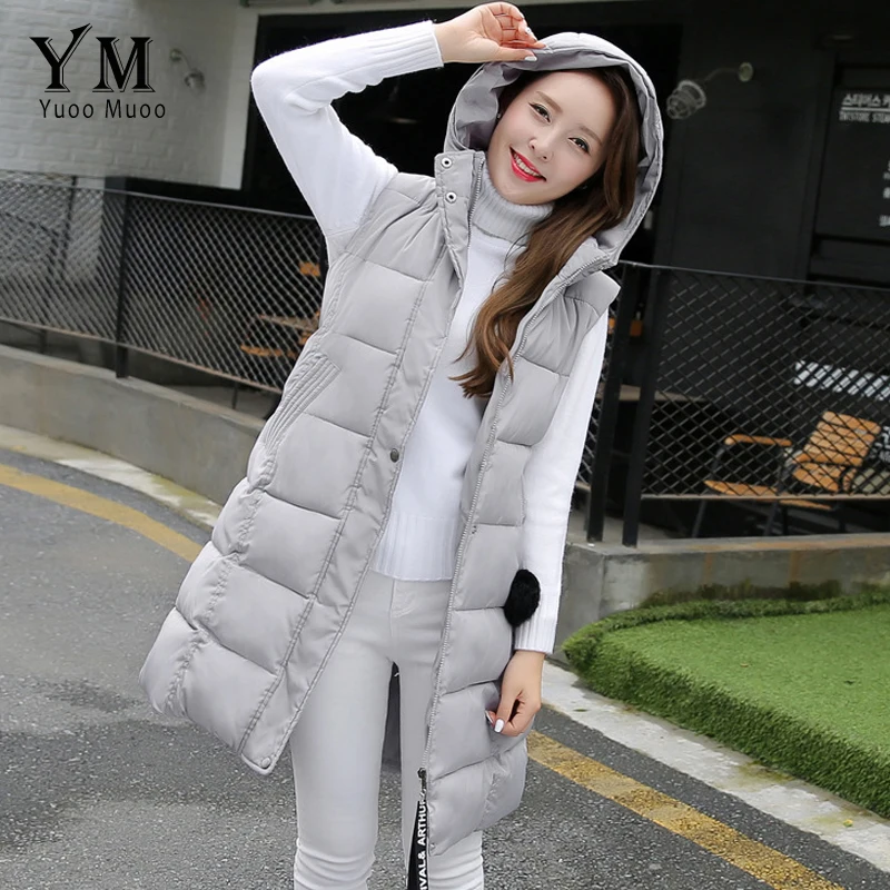 Новое поступление 2017 Женский Длинный жилет YuooMuoo Модный женский с капюшоном