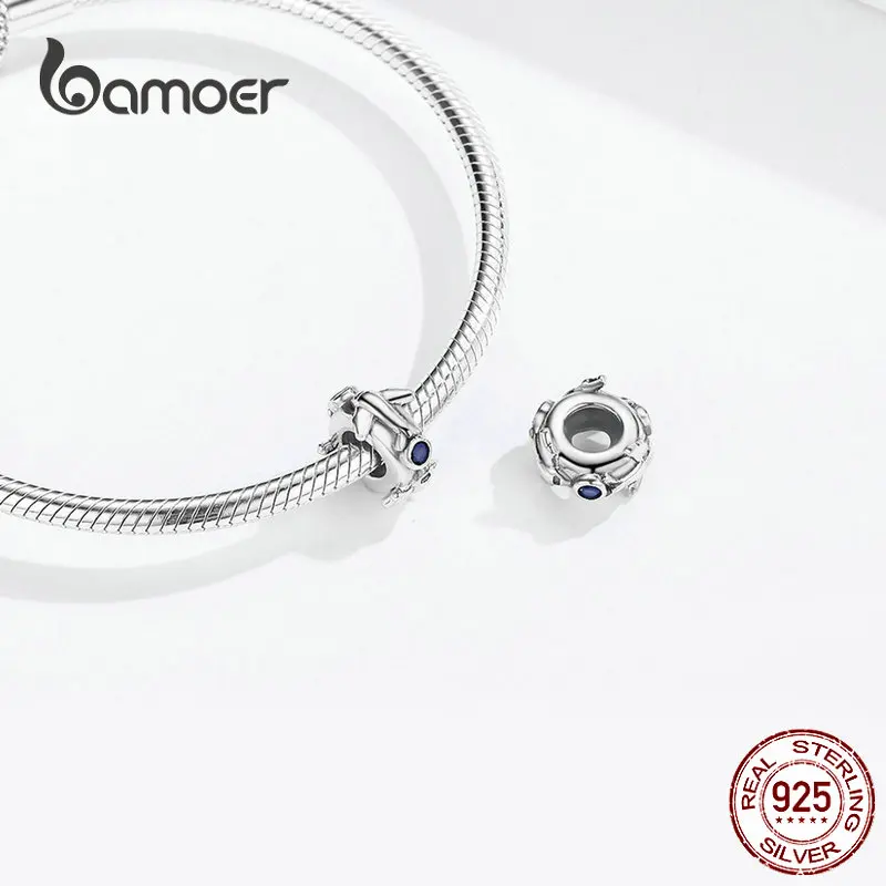 Bamoer самолет Spacer фиксаторы уход за кожей лица маска с силиконовым 925 пробы серебро путешествие для изготовления браслета Ассорти Для женщин Европейский браслет SCC1235